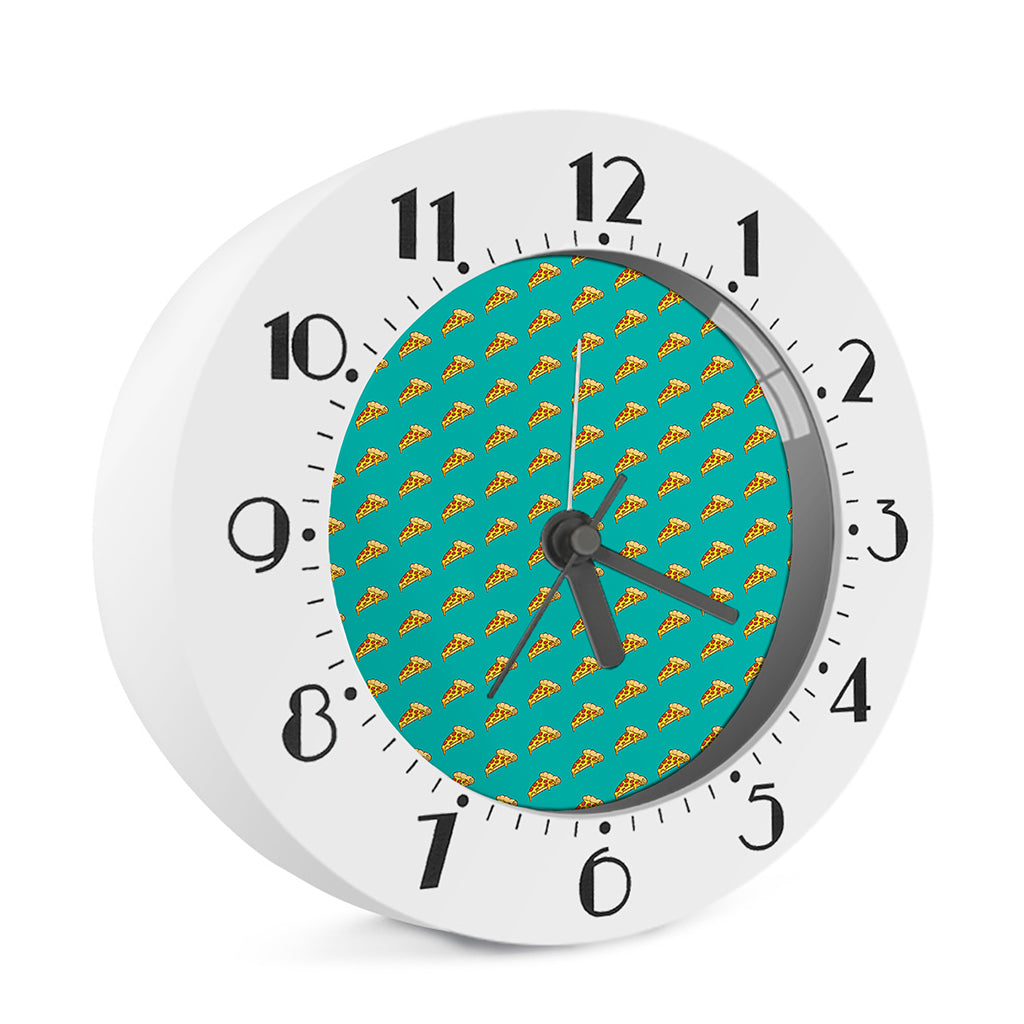 Teal Pizza Pattern Print Alarm Clock