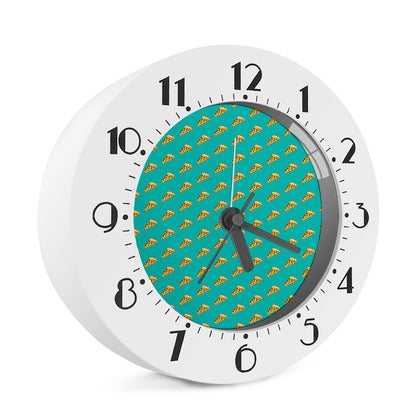 Teal Pizza Pattern Print Alarm Clock