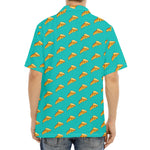 Teal Pizza Pattern Print Aloha Shirt