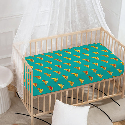 Teal Pizza Pattern Print Baby Crib Sheet