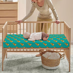 Teal Pizza Pattern Print Baby Crib Sheet
