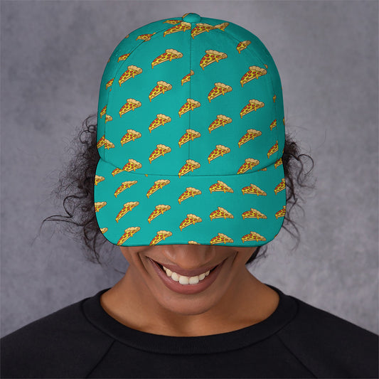 Teal Pizza Pattern Print Baseball Cap