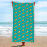 Teal Pizza Pattern Print Beach Towel