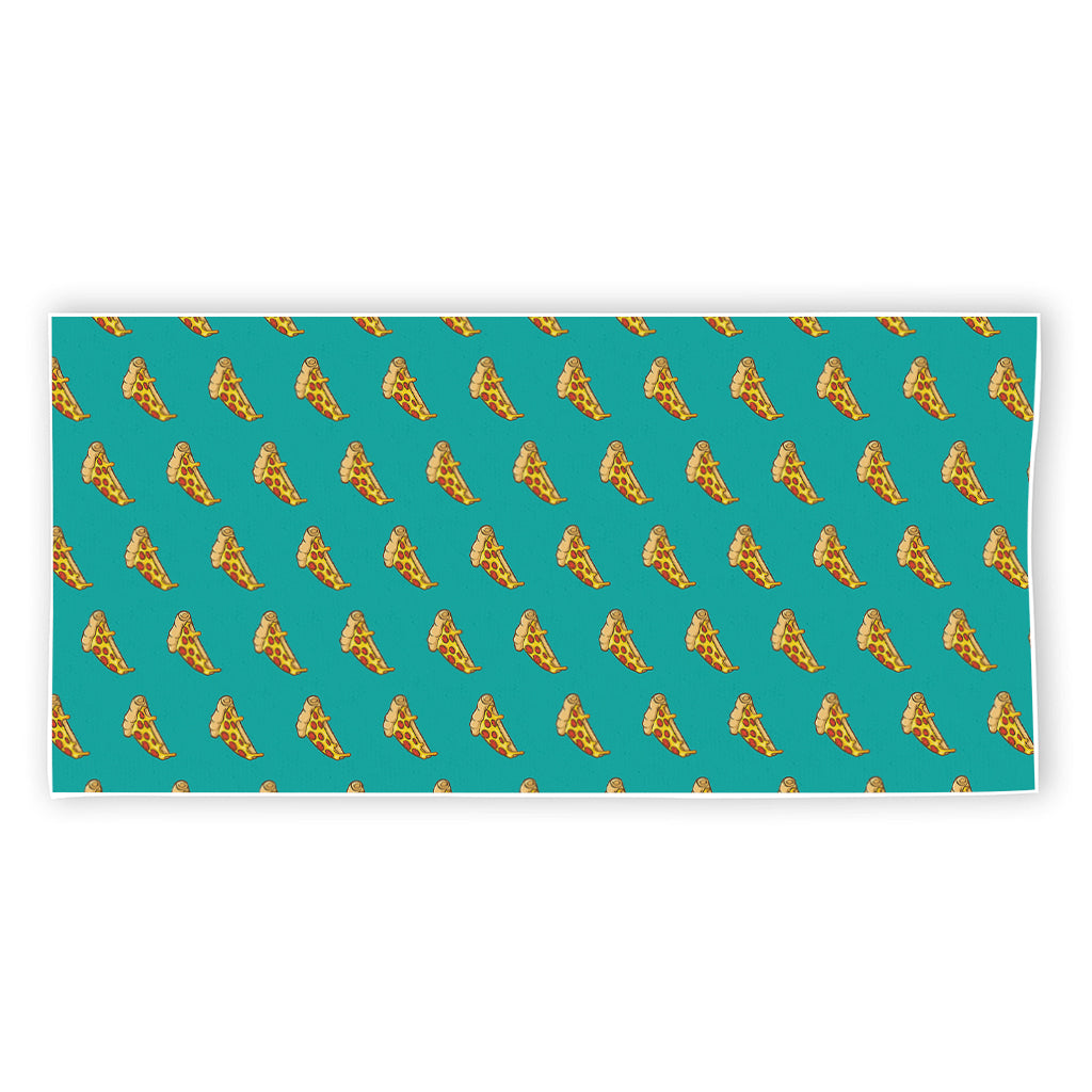 Teal Pizza Pattern Print Beach Towel