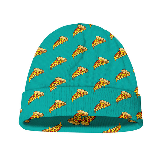Teal Pizza Pattern Print Beanie