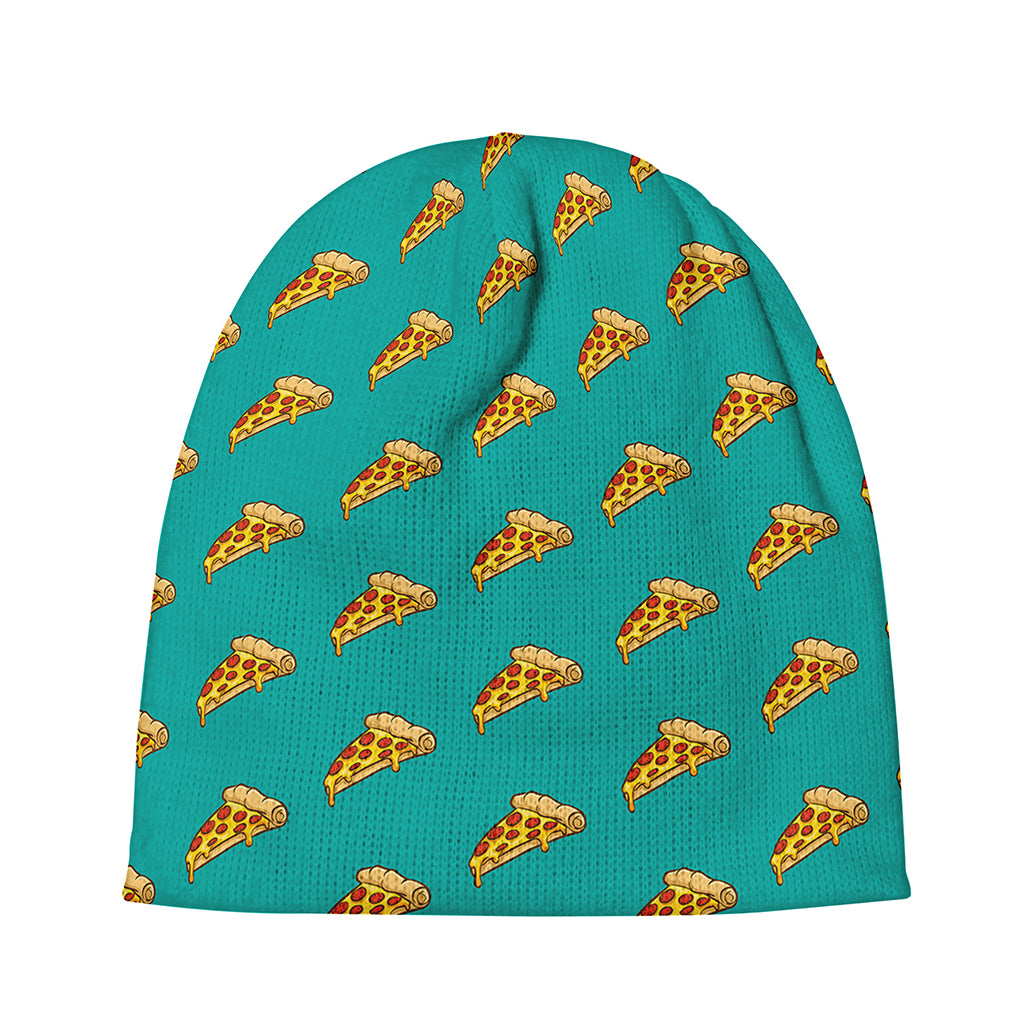 Teal Pizza Pattern Print Beanie