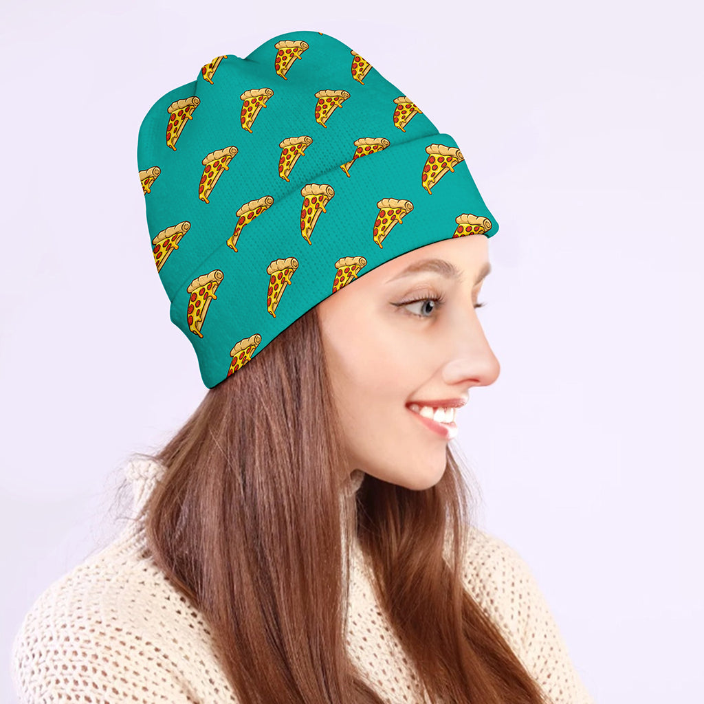 Teal Pizza Pattern Print Beanie