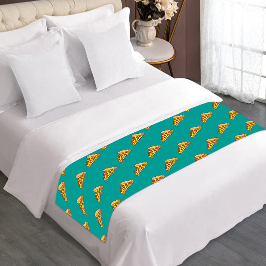 Teal Pizza Pattern Print Bed Runner