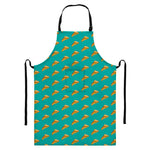 Teal Pizza Pattern Print Bib Apron With Pocket