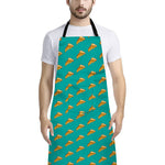 Teal Pizza Pattern Print Bib Apron With Pocket