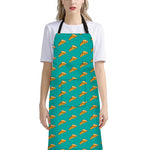 Teal Pizza Pattern Print Bib Apron With Pocket