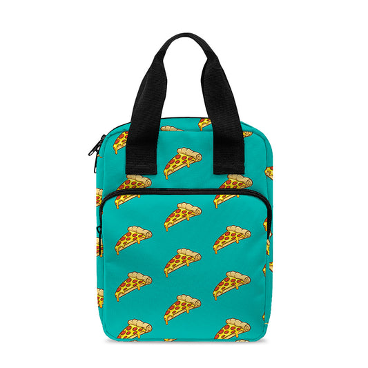 Teal Pizza Pattern Print Bible Tote Bag