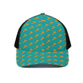 Teal Pizza Pattern Print Black Mesh Trucker Hat
