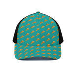 Teal Pizza Pattern Print Black Mesh Trucker Cap