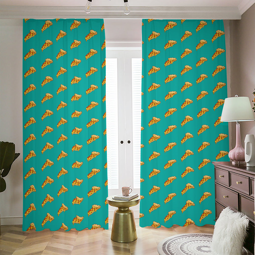 Teal Pizza Pattern Print Blackout Pencil Pleat Curtains