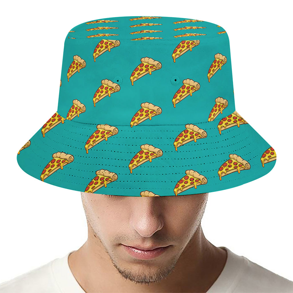 Teal Pizza Pattern Print Bucket Hat