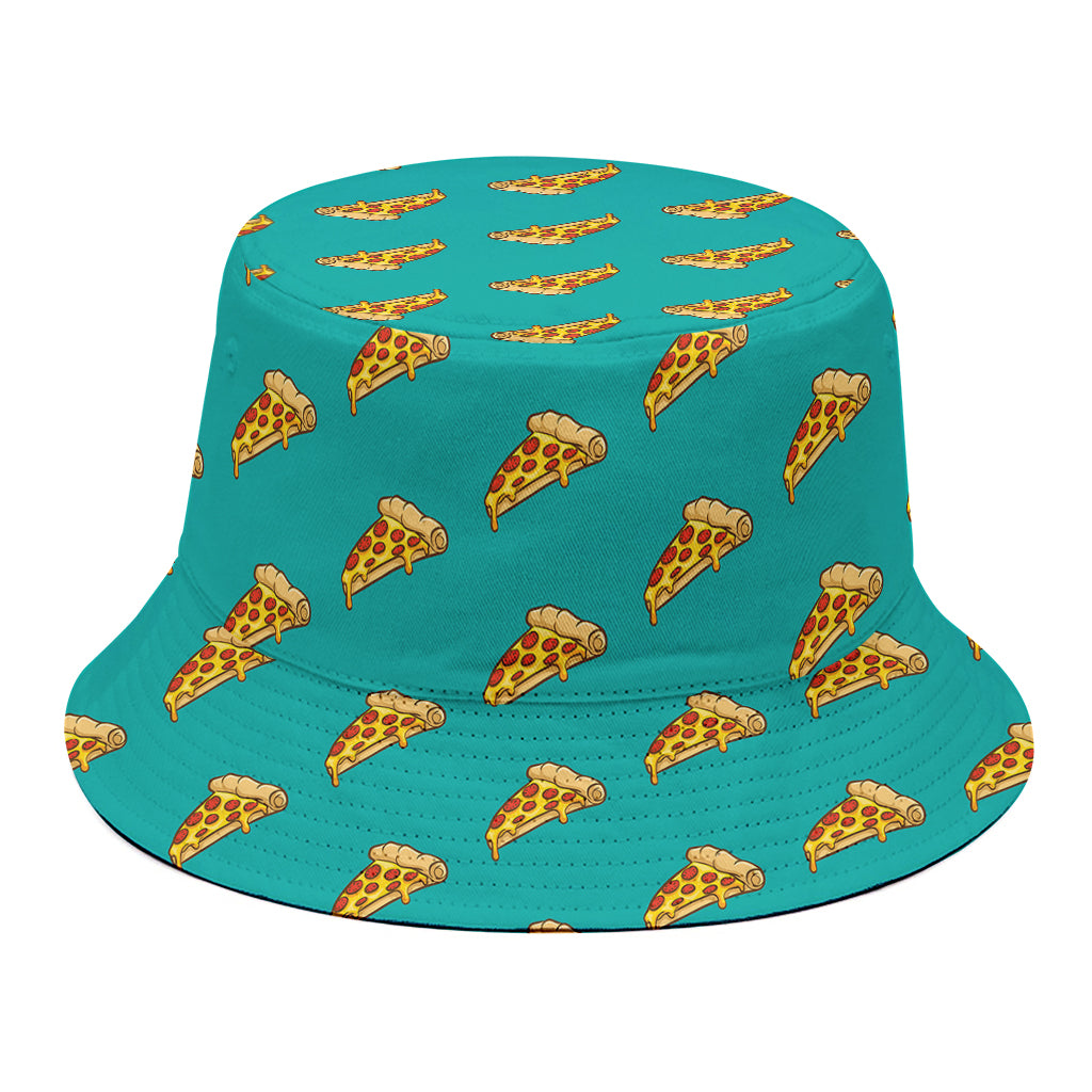 Teal Pizza Pattern Print Bucket Hat