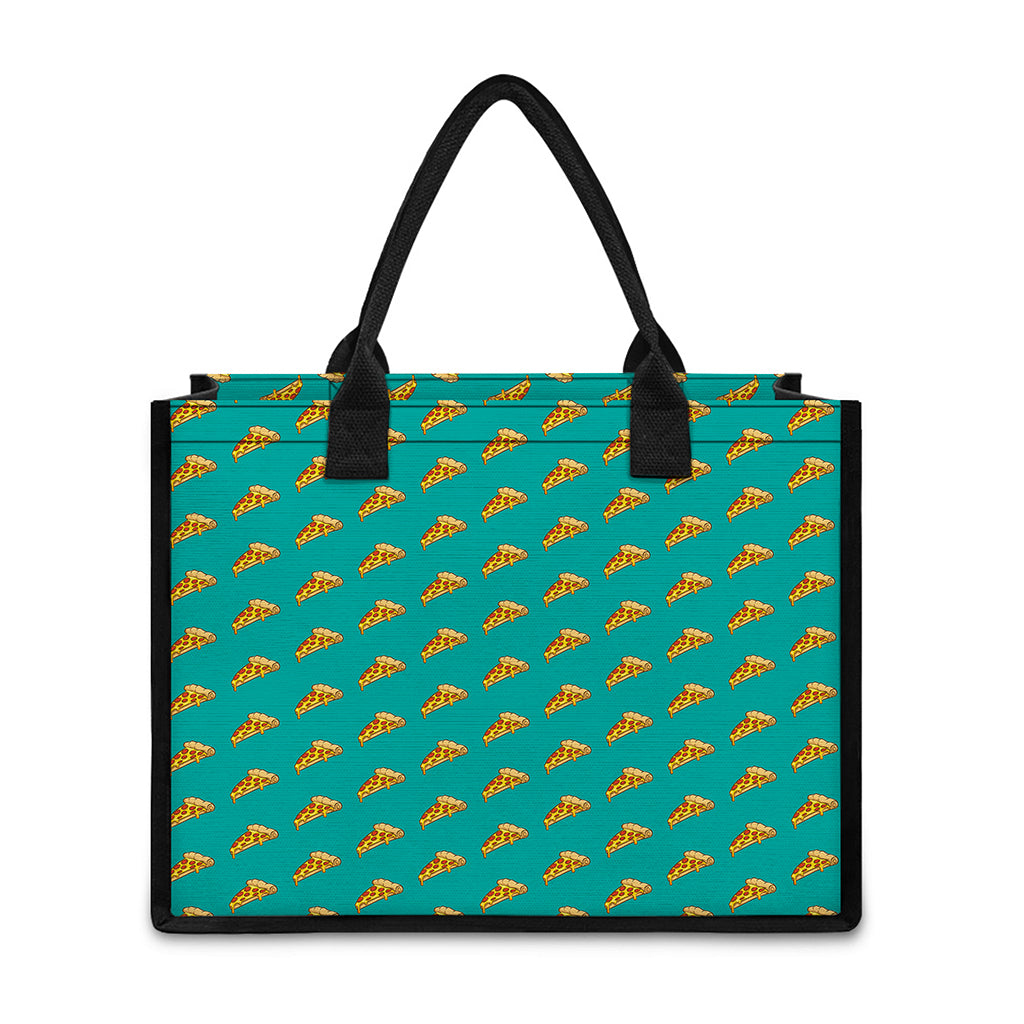 Teal Pizza Pattern Print Canvas Tote Bag