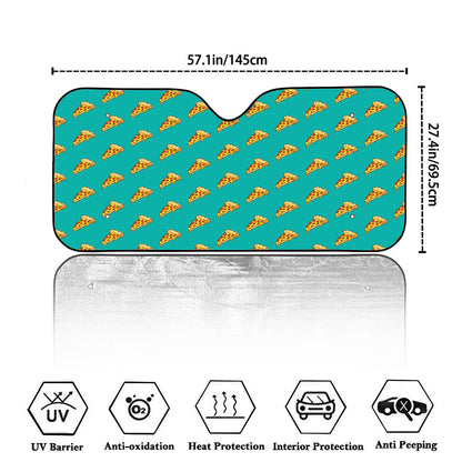 Teal Pizza Pattern Print Car Windshield Sun Shade