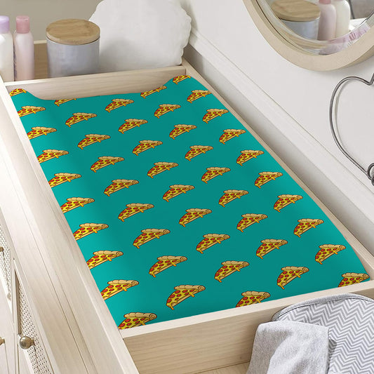 Teal Pizza Pattern Print Changing Pad Cover