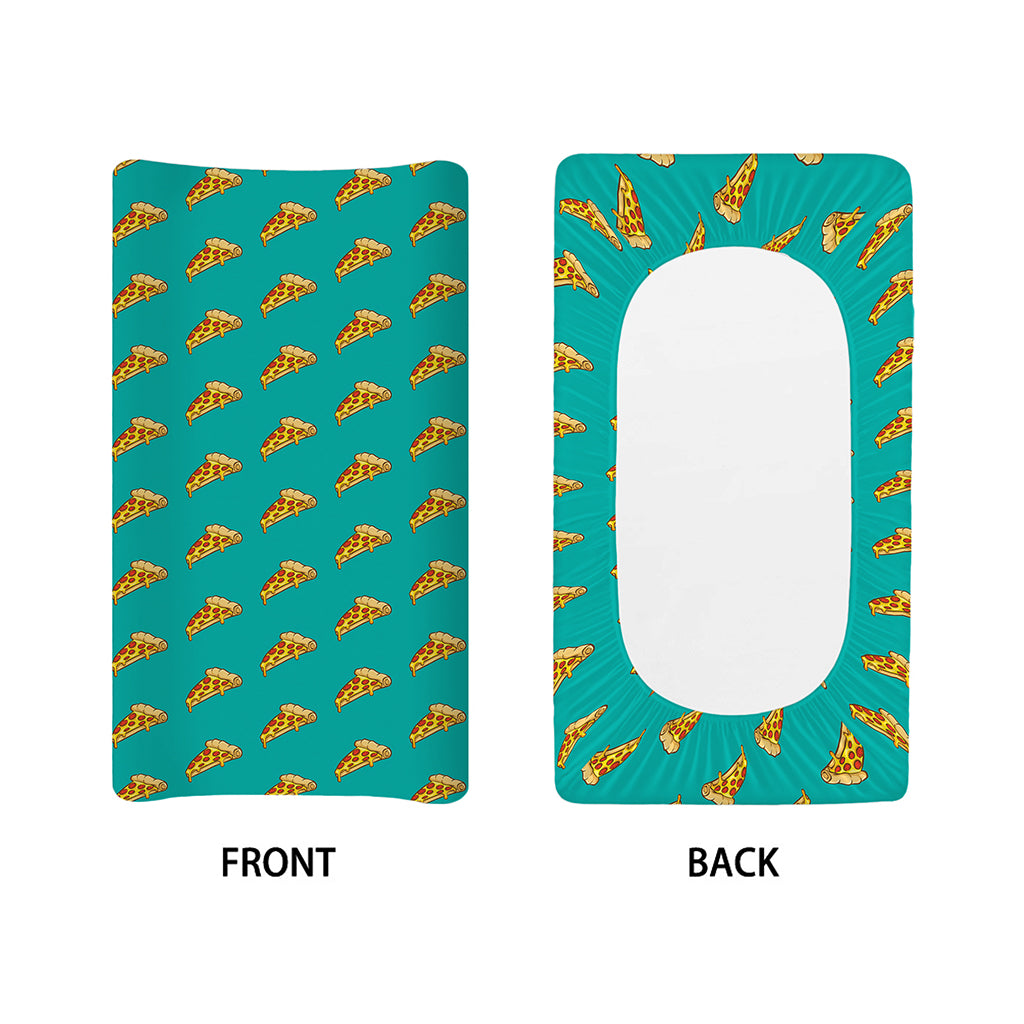 Teal Pizza Pattern Print Changing Pad Cover