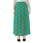 Teal Pizza Pattern Print Chiffon Maxi Skirt