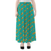 Teal Pizza Pattern Print Chiffon Maxi Skirt