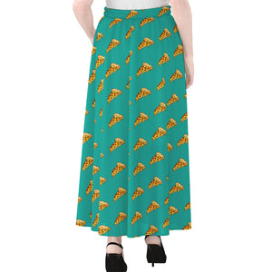 Teal Pizza Pattern Print Chiffon Maxi Skirt