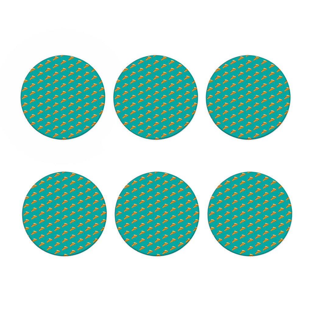Teal Pizza Pattern Print Coaster Set
