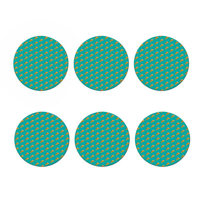 Teal Pizza Pattern Print Coaster Set