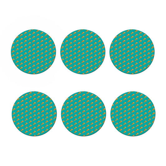 Teal Pizza Pattern Print Coaster Set
