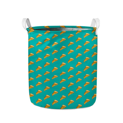 Teal Pizza Pattern Print Collapsible Laundry Basket
