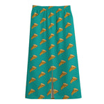 Teal Pizza Pattern Print Cotton Front Slit Maxi Skirt