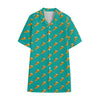 Teal Pizza Pattern Print Cotton Hawaiian Shirt