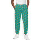 Teal Pizza Pattern Print Cotton Pants