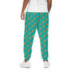 Teal Pizza Pattern Print Cotton Pants