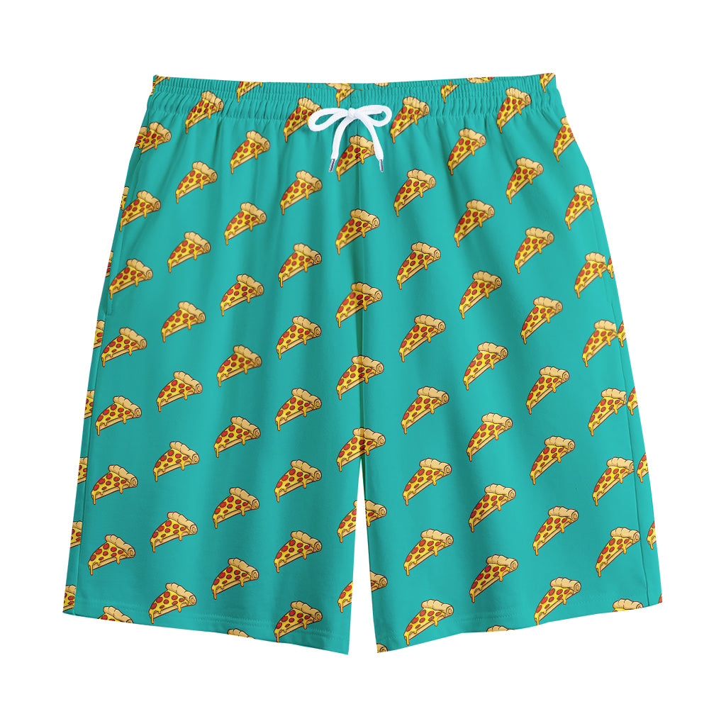 Teal Pizza Pattern Print Cotton Shorts