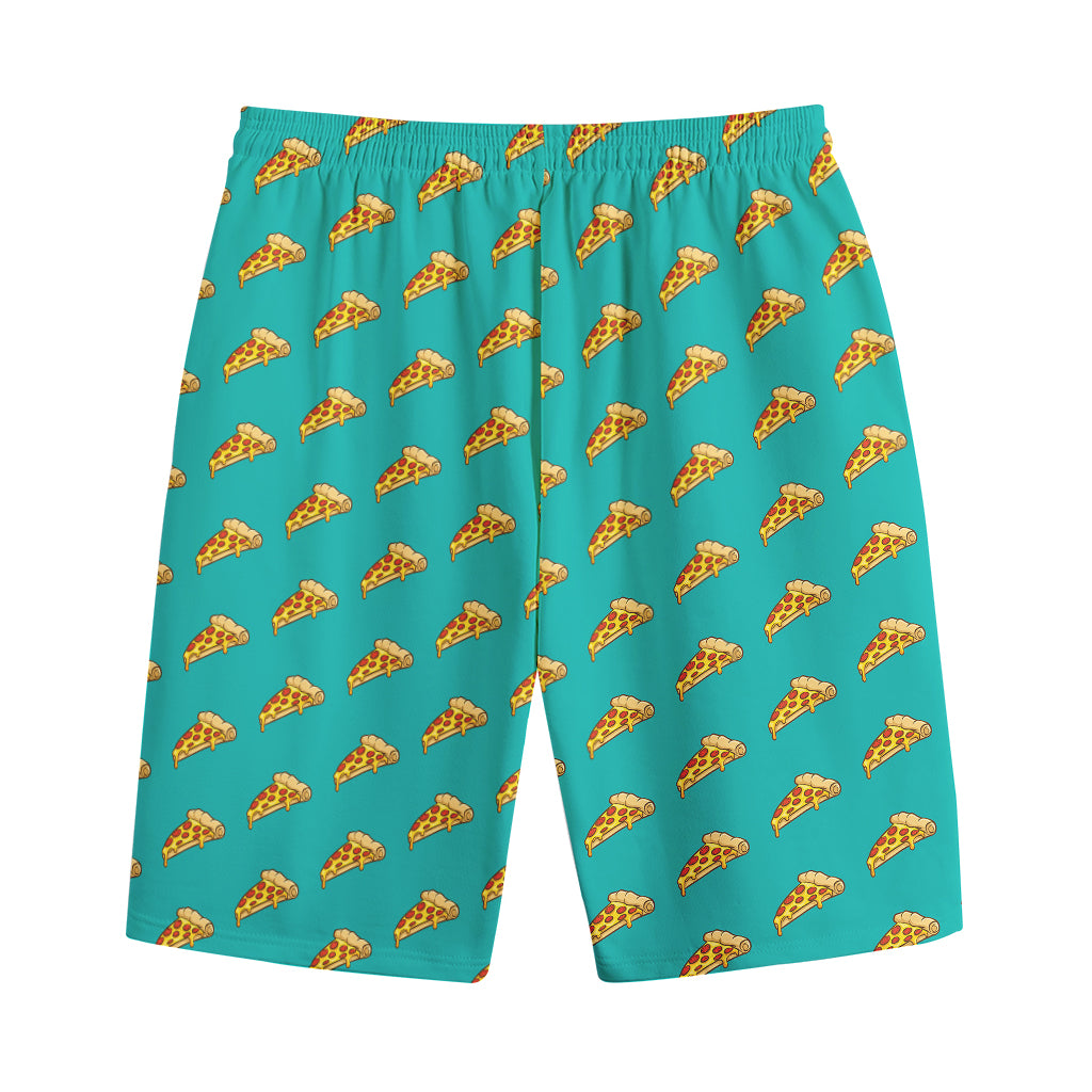 Teal Pizza Pattern Print Cotton Shorts