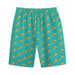 Teal Pizza Pattern Print Cotton Shorts