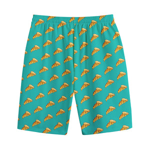 Teal Pizza Pattern Print Cotton Shorts