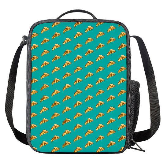 Teal Pizza Pattern Print Crossbody Lunch Bag