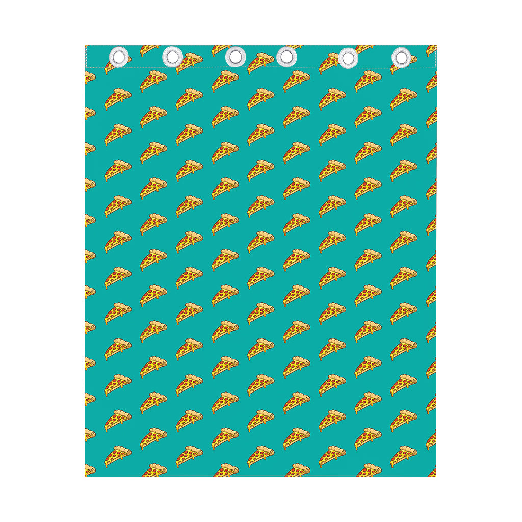 Teal Pizza Pattern Print Curtain