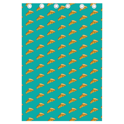Teal Pizza Pattern Print Curtain