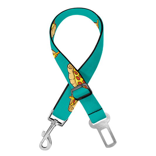 Teal Pizza Pattern Print Dog Seat Belt