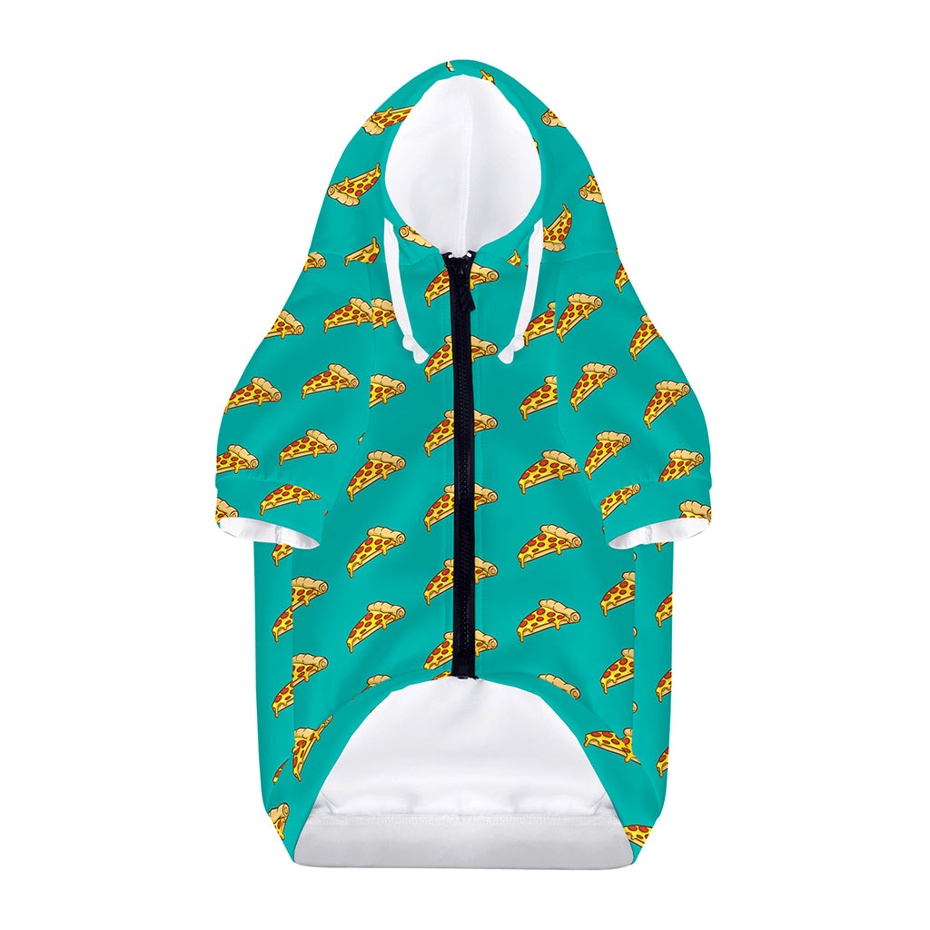 Teal Pizza Pattern Print Dog Zip Up Hoodie