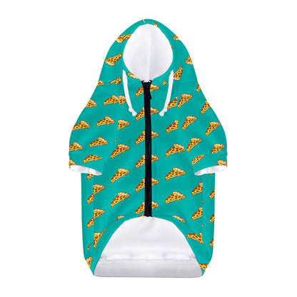 Teal Pizza Pattern Print Dog Zip Up Hoodie