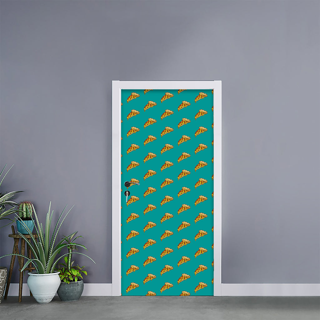 Teal Pizza Pattern Print Door Sticker