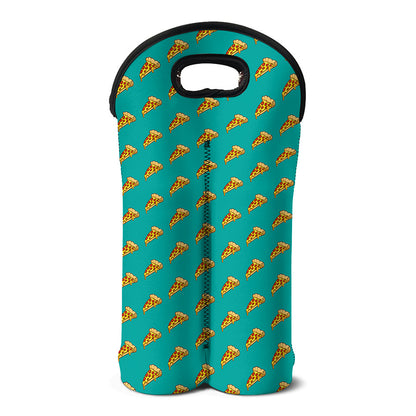 Teal Pizza Pattern Print Double Neoprene Wine Tote