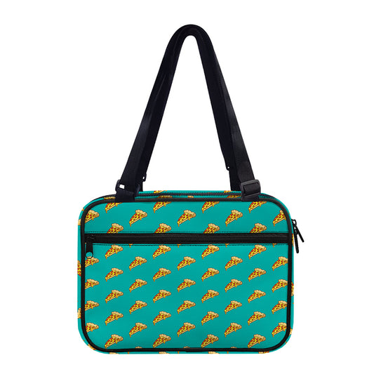 Teal Pizza Pattern Print Double Strap Bible Bag