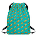 Teal Pizza Pattern Print Drawstring Backpack